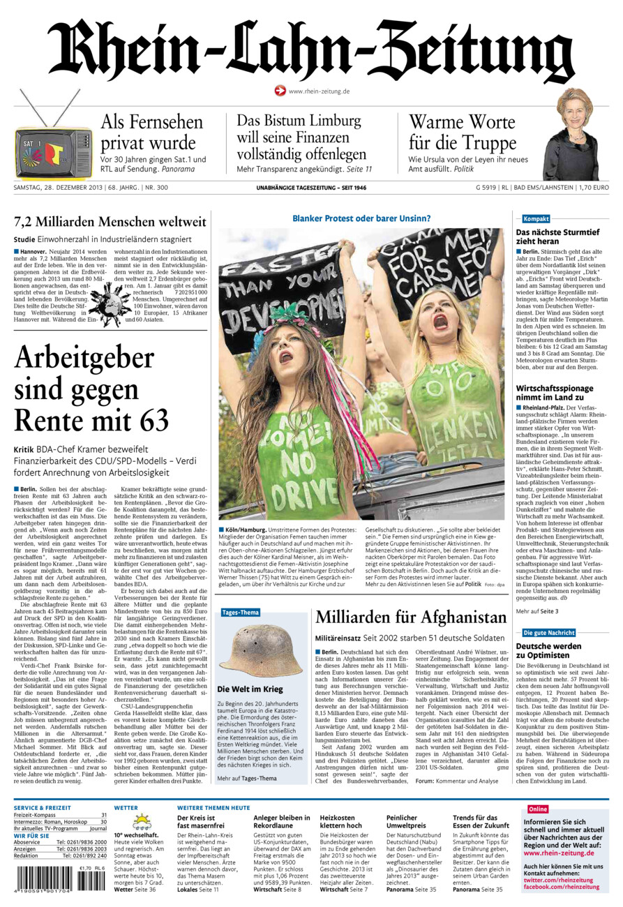 Rhein-Lahn-Zeitung vom Samstag, 28.12.2013