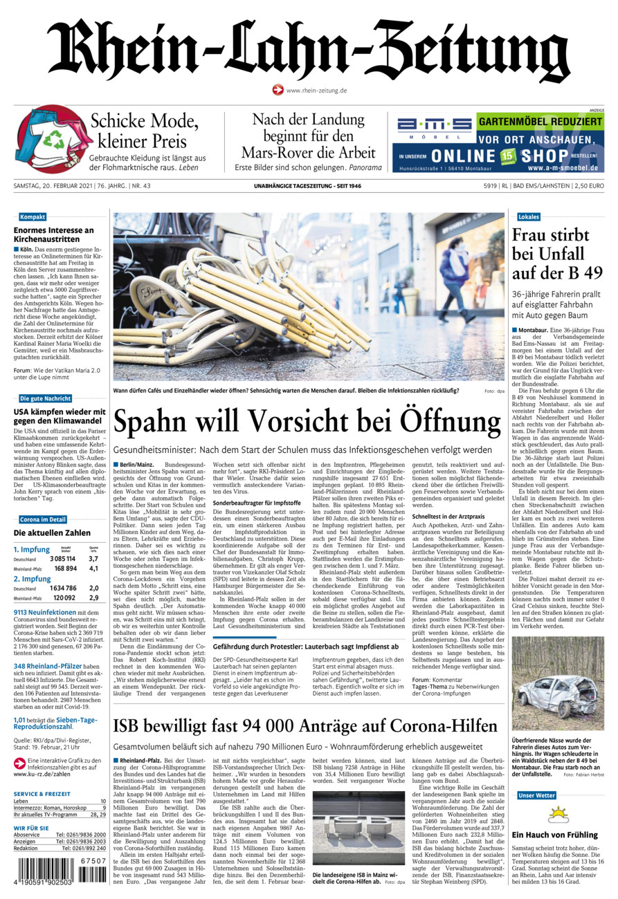 Rhein-Lahn-Zeitung vom Samstag, 20.02.2021
