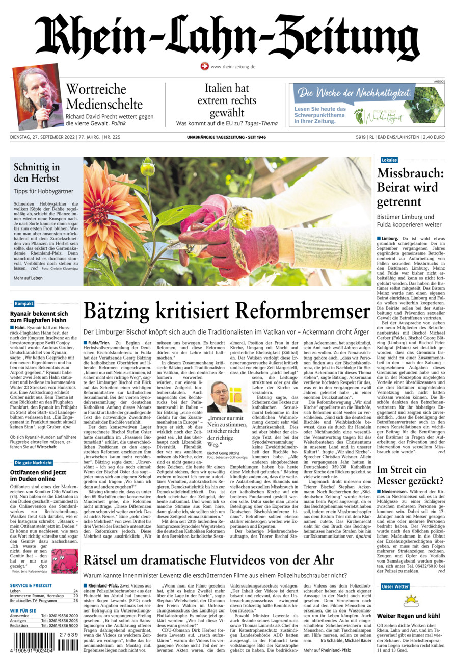 Rhein-Lahn-Zeitung vom Dienstag, 27.09.2022