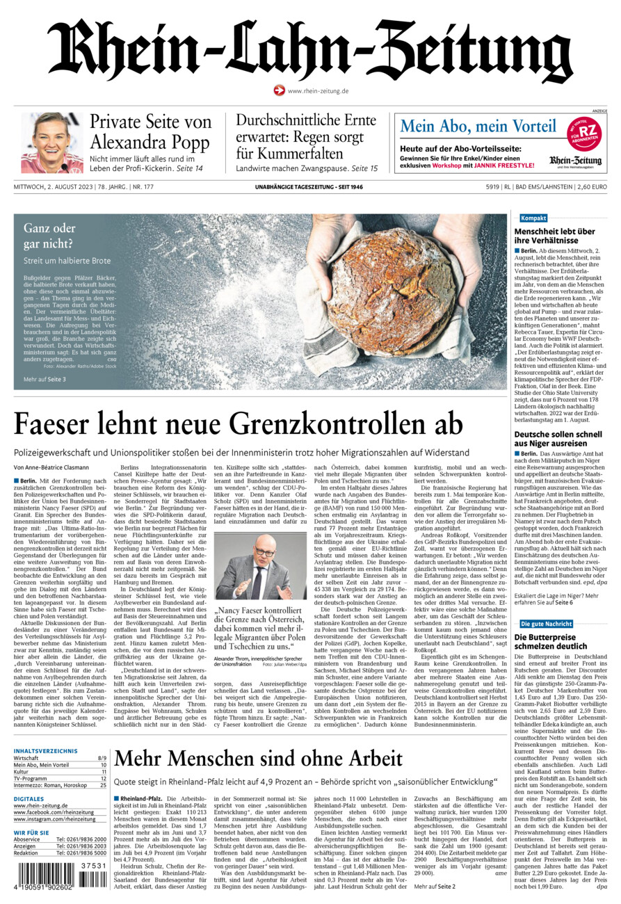 Rhein-Lahn-Zeitung vom Mittwoch, 02.08.2023