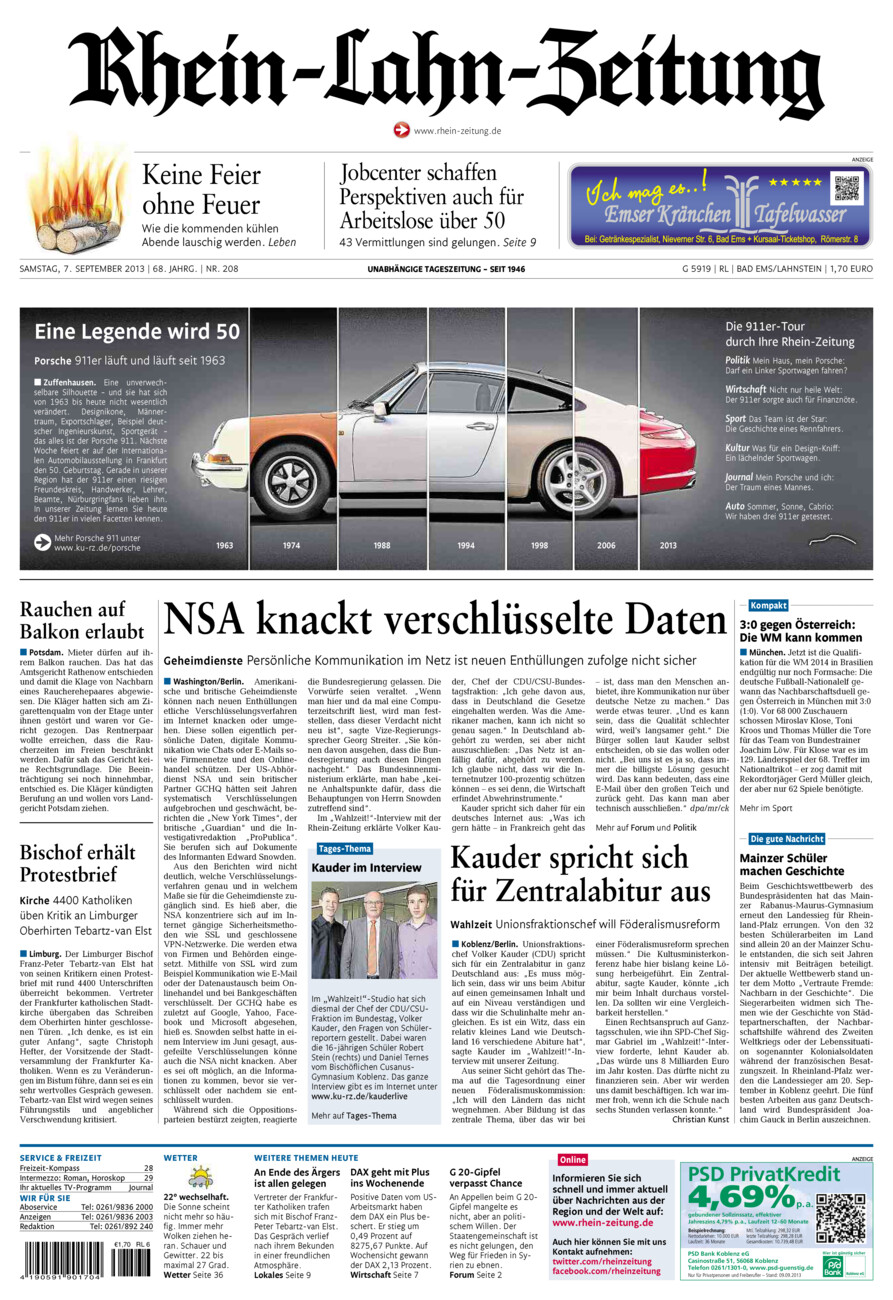 Rhein-Lahn-Zeitung vom Samstag, 07.09.2013