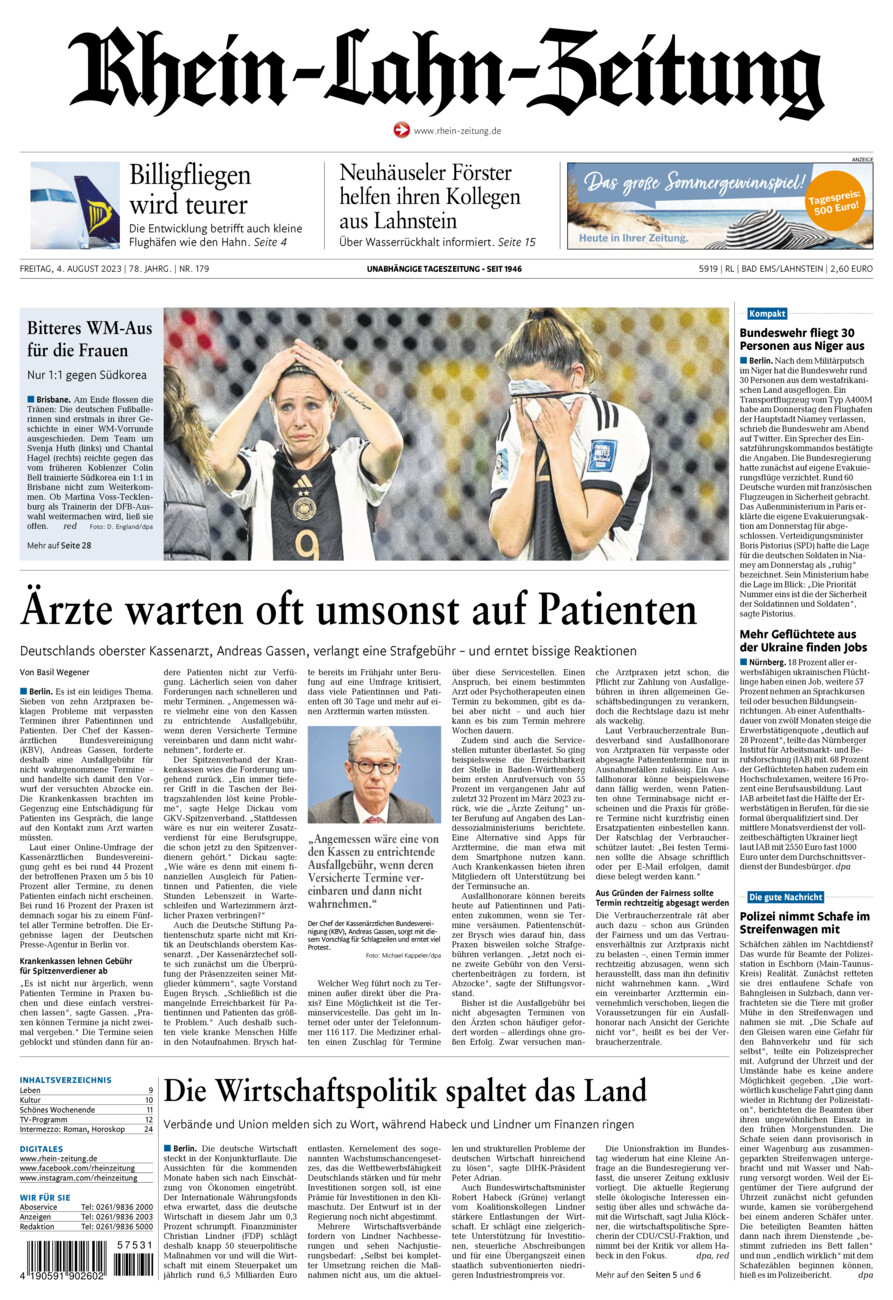 Rhein-Lahn-Zeitung vom Freitag, 04.08.2023