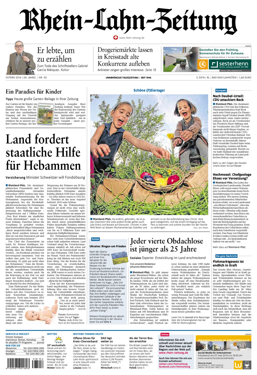Rhein-Lahn-Zeitung vom Samstag, 19.04.2014