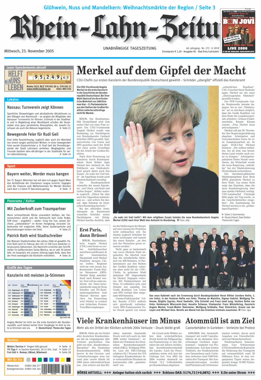Rhein-Lahn-Zeitung vom Mittwoch, 23.11.2005