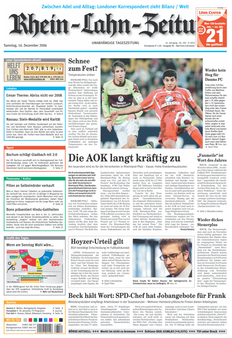Rhein-Lahn-Zeitung vom Samstag, 16.12.2006