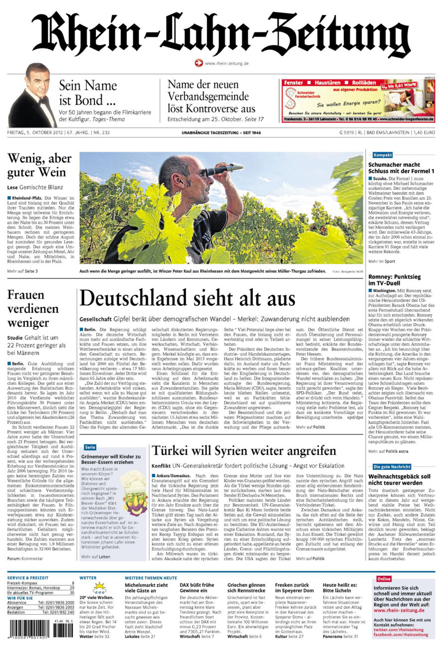 Rhein-Lahn-Zeitung vom Freitag, 05.10.2012