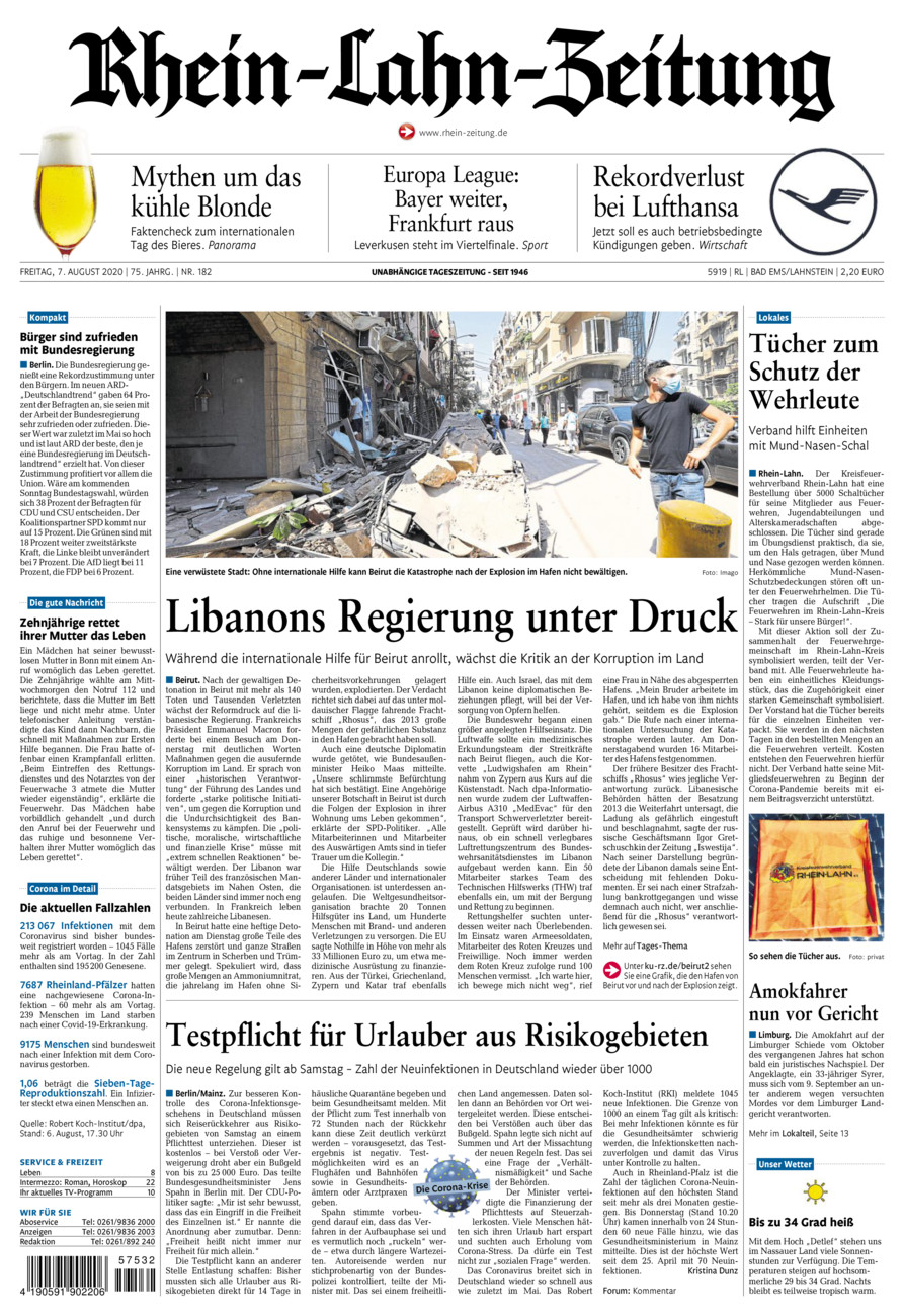 Rhein-Lahn-Zeitung vom Freitag, 07.08.2020
