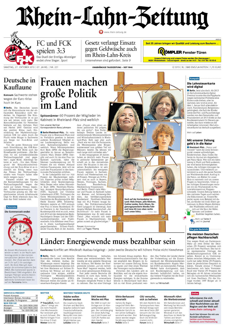 Rhein-Lahn-Zeitung vom Samstag, 27.10.2012