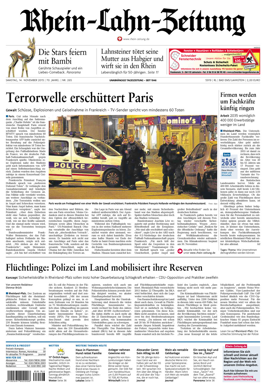 Rhein-Lahn-Zeitung vom Samstag, 14.11.2015