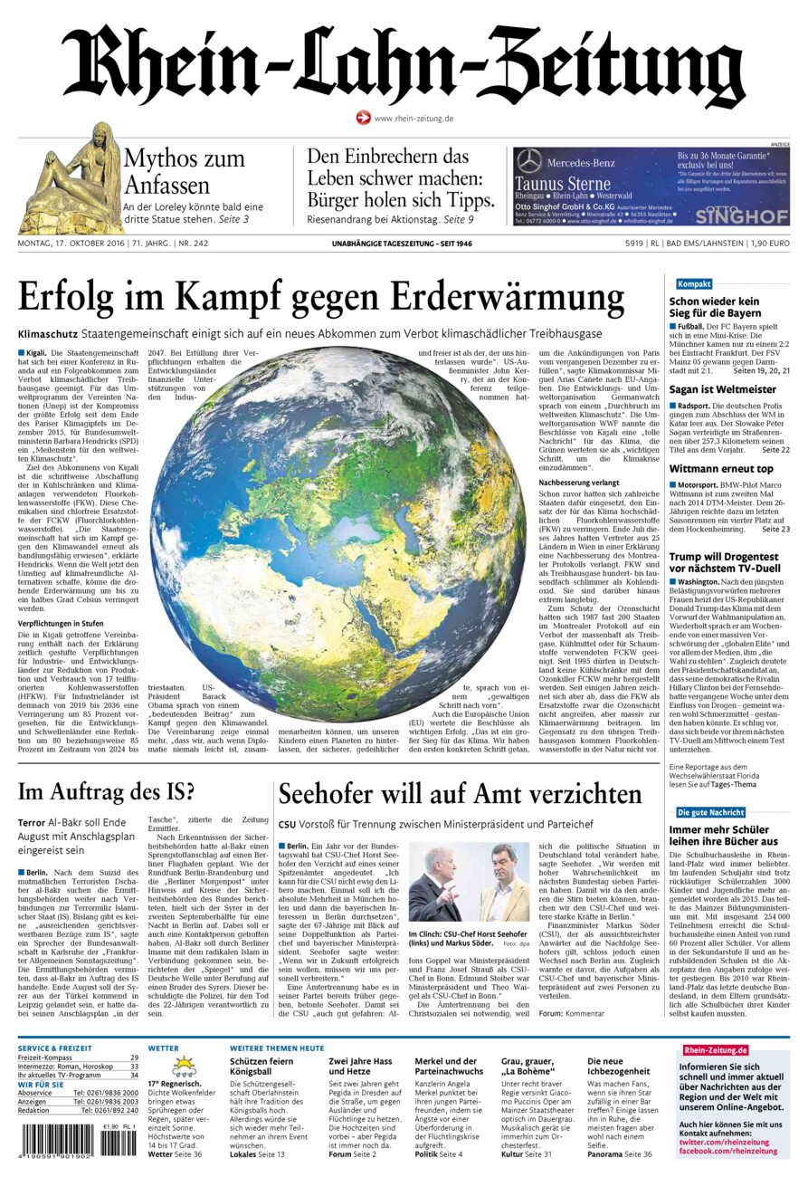Rhein-Lahn-Zeitung vom Montag, 17.10.2016