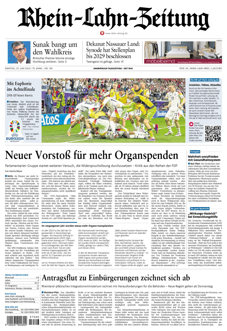 Rhein-Lahn-Zeitung vom Dienstag, 25.06.2024