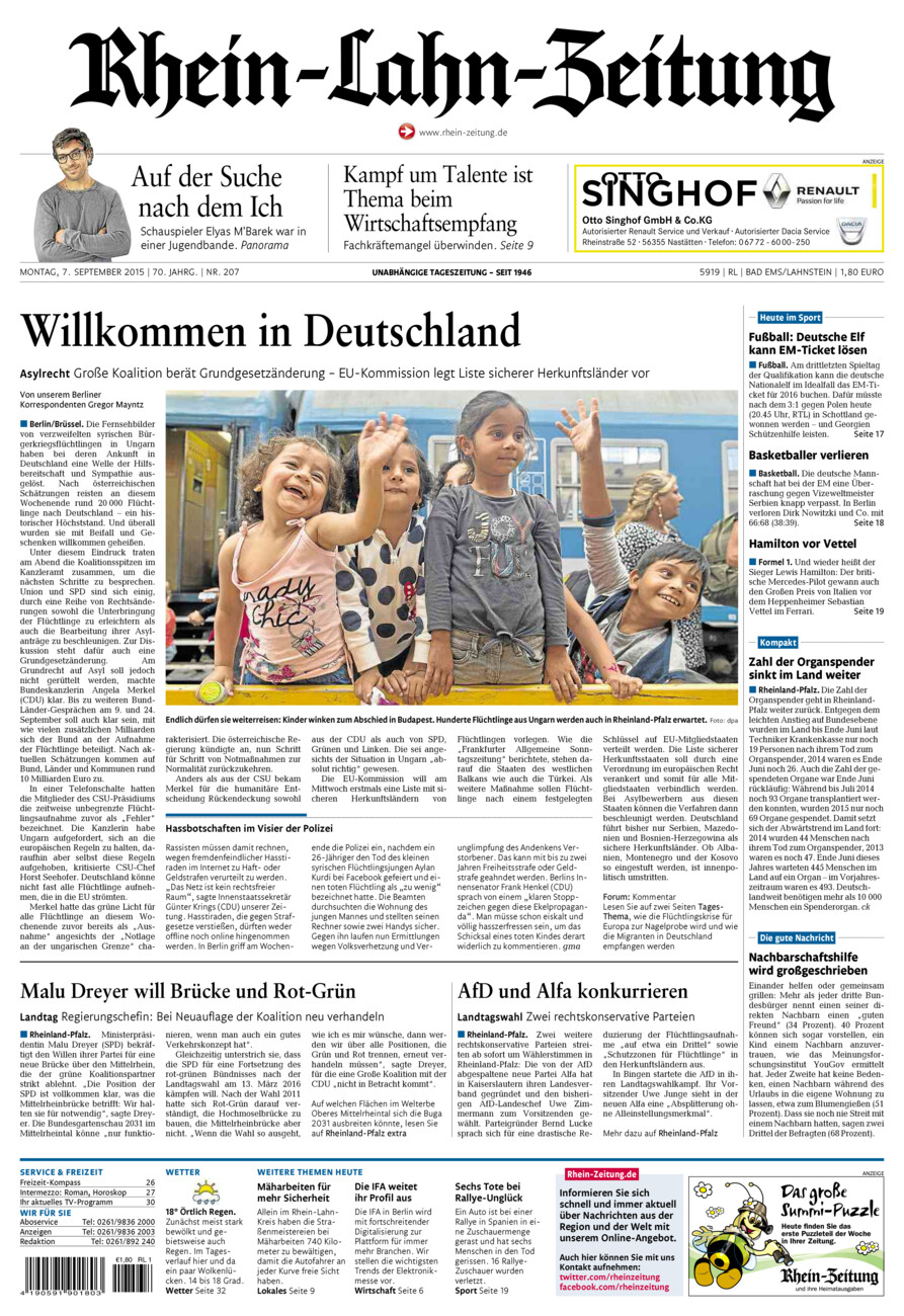 Rhein-Lahn-Zeitung vom Montag, 07.09.2015