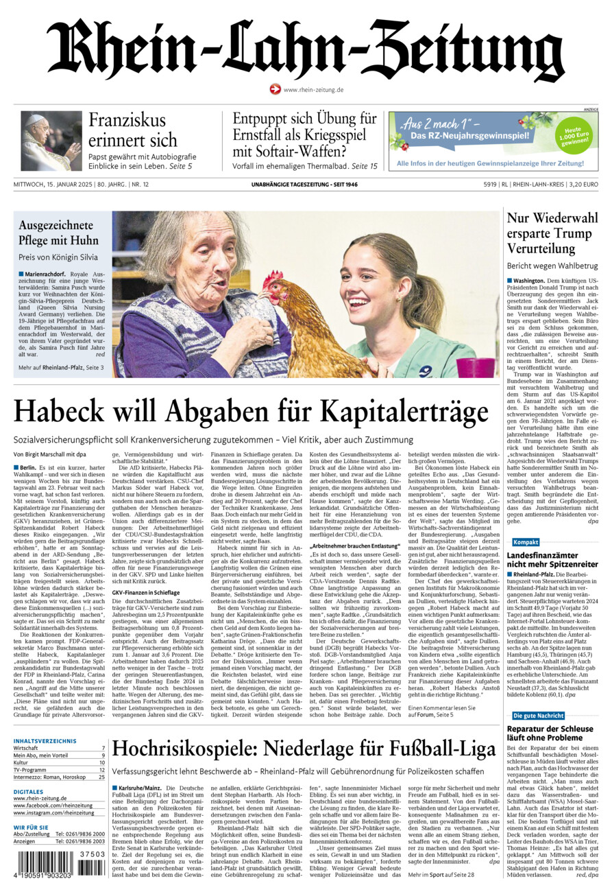 Rhein-Lahn-Zeitung vom Mittwoch, 15.01.2025