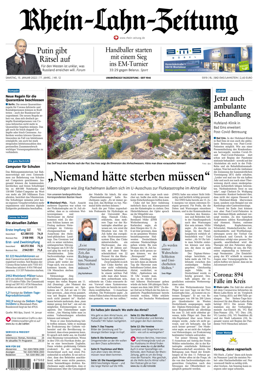Rhein-Lahn-Zeitung vom Samstag, 15.01.2022