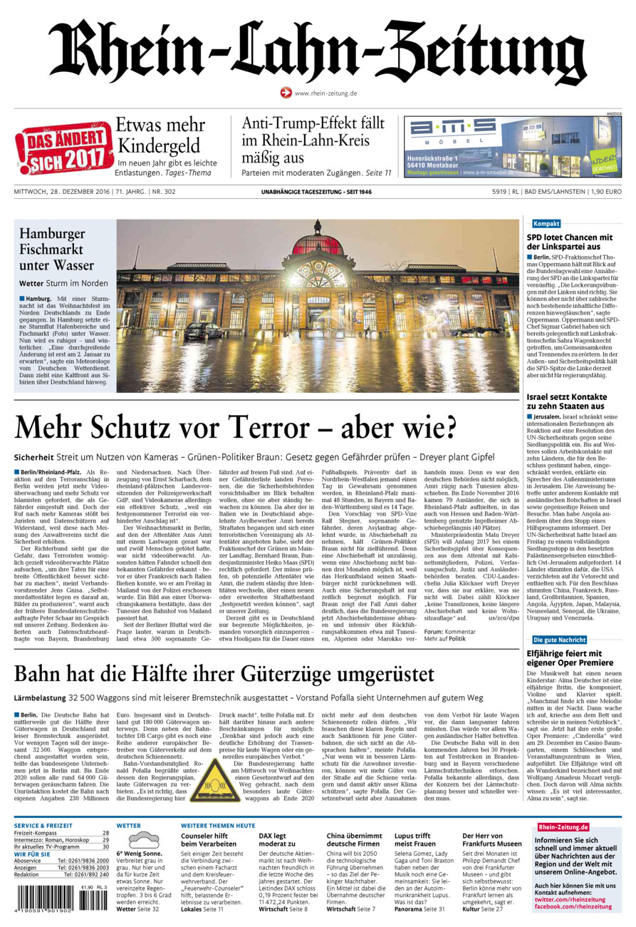 Rhein-Lahn-Zeitung vom Mittwoch, 28.12.2016