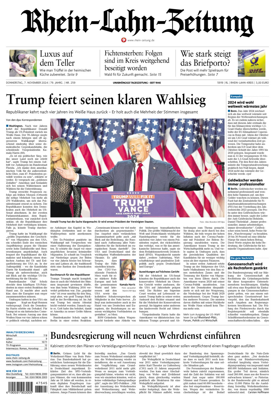 Rhein-Lahn-Zeitung vom Donnerstag, 07.11.2024