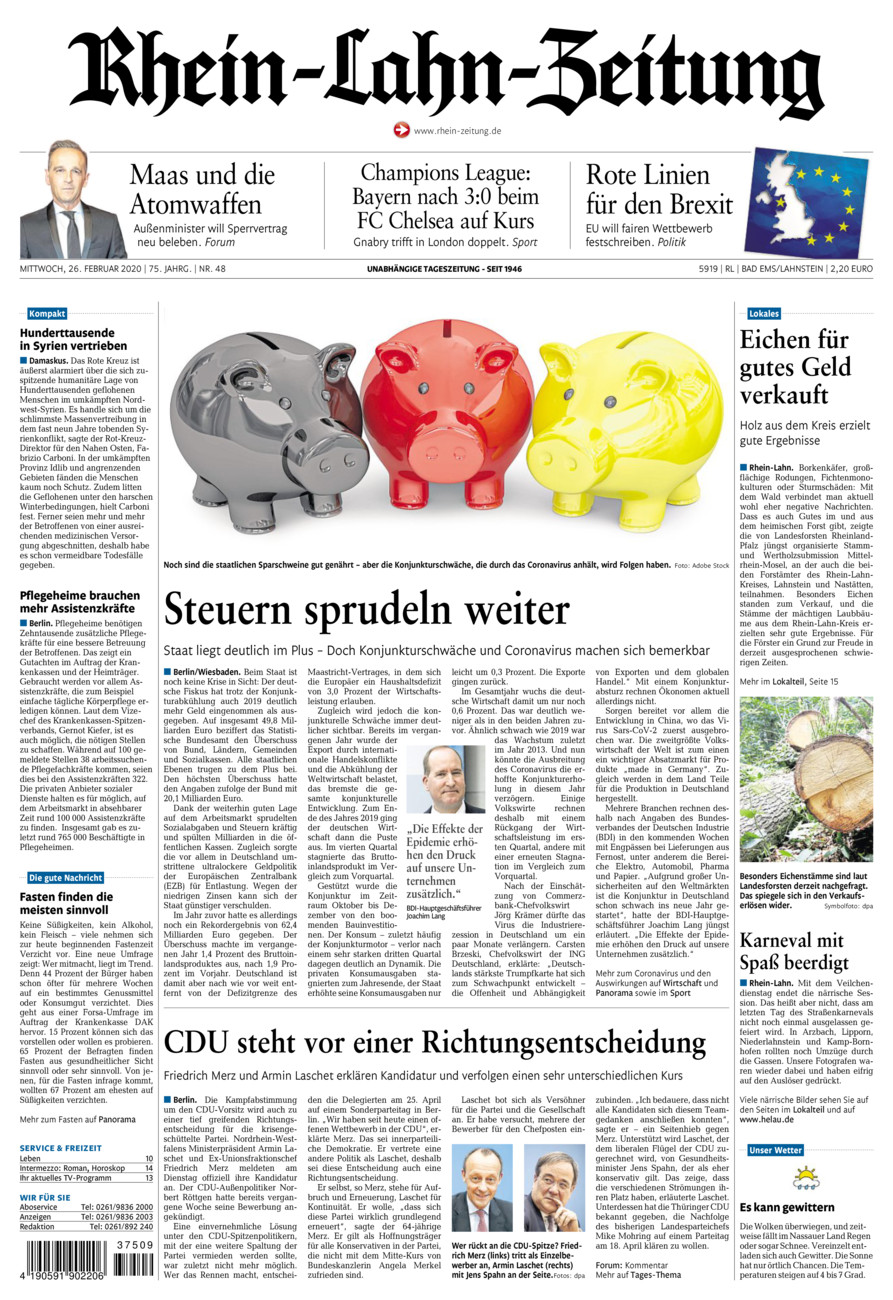 Rhein-Lahn-Zeitung vom Mittwoch, 26.02.2020