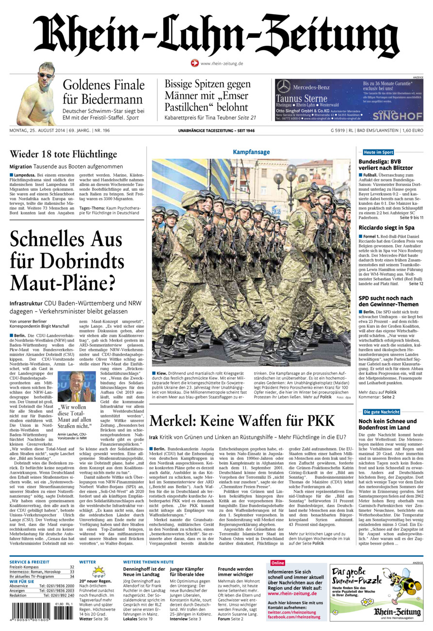 Rhein-Lahn-Zeitung vom Montag, 25.08.2014