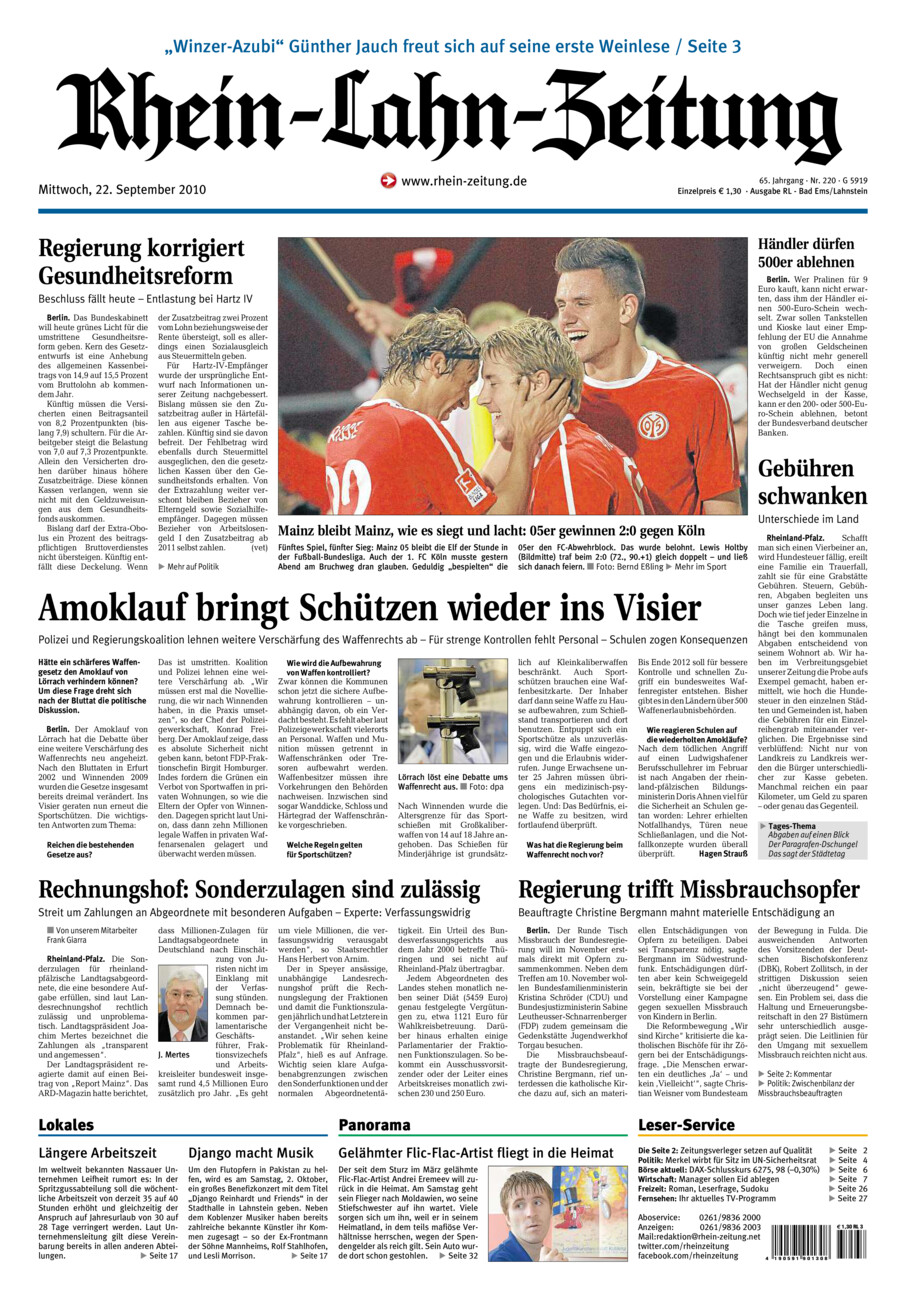 Rhein-Lahn-Zeitung vom Mittwoch, 22.09.2010