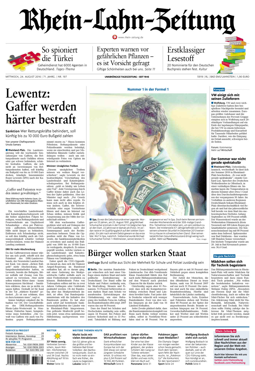 Rhein-Lahn-Zeitung vom Mittwoch, 24.08.2016