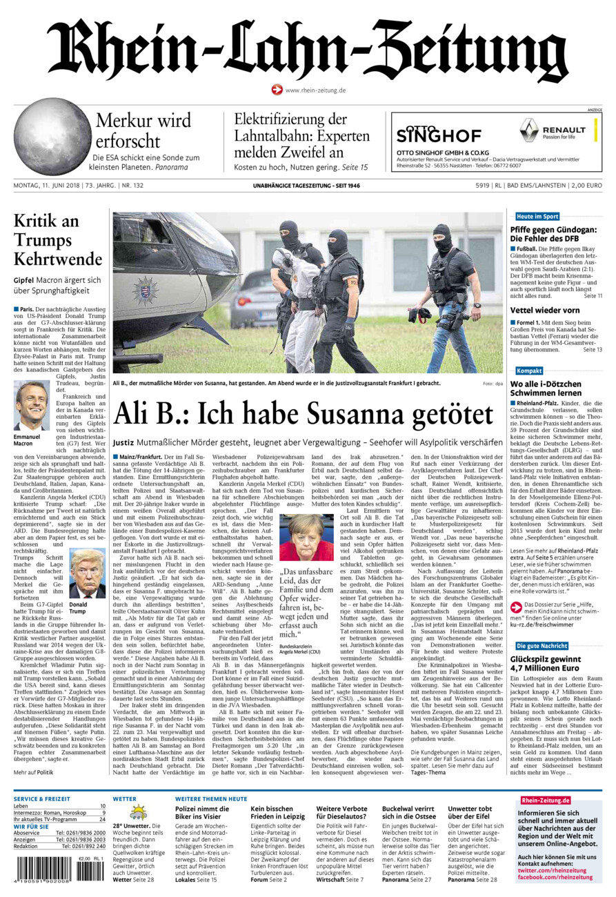 Rhein-Lahn-Zeitung vom Montag, 11.06.2018