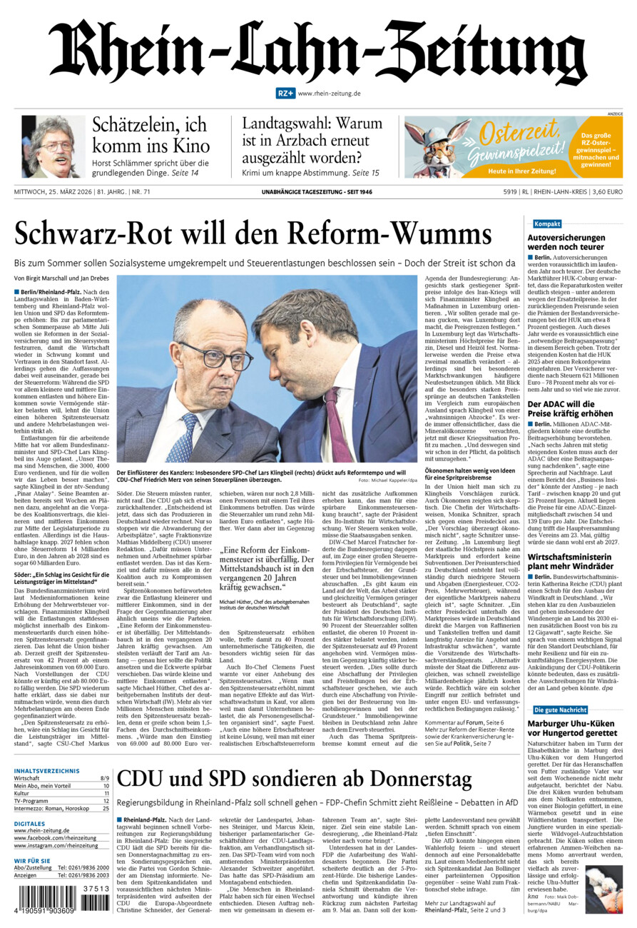 Rhein-Lahn-Zeitung vom Mittwoch, 25.03.2026