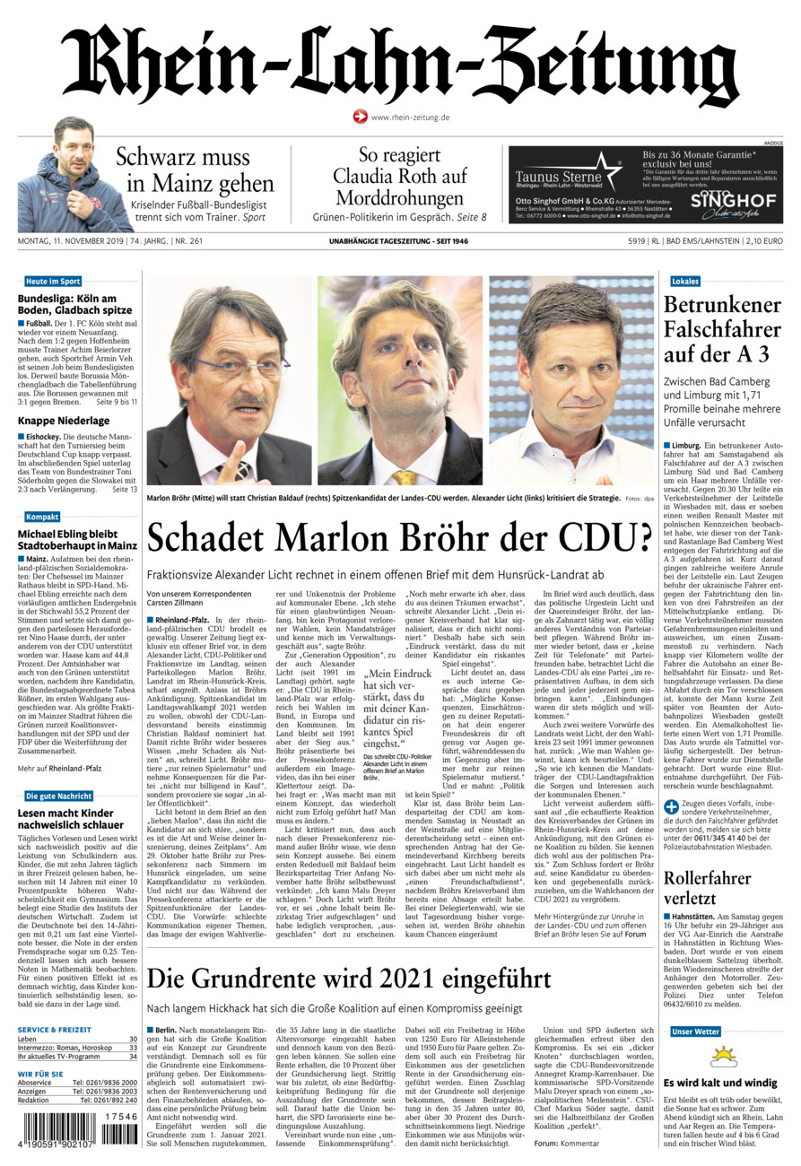 Rhein-Lahn-Zeitung vom Montag, 11.11.2019