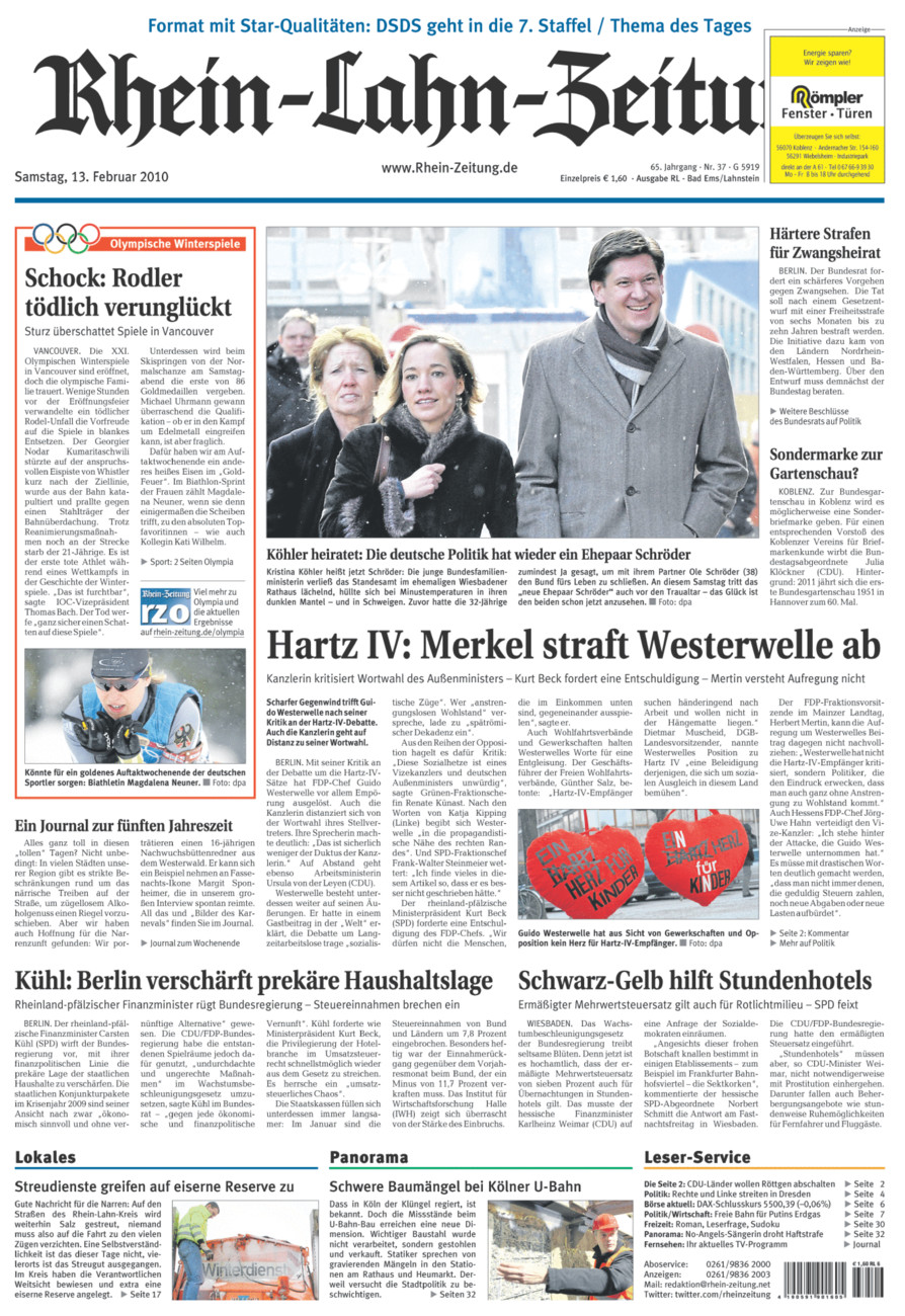 Rhein-Lahn-Zeitung vom Samstag, 13.02.2010
