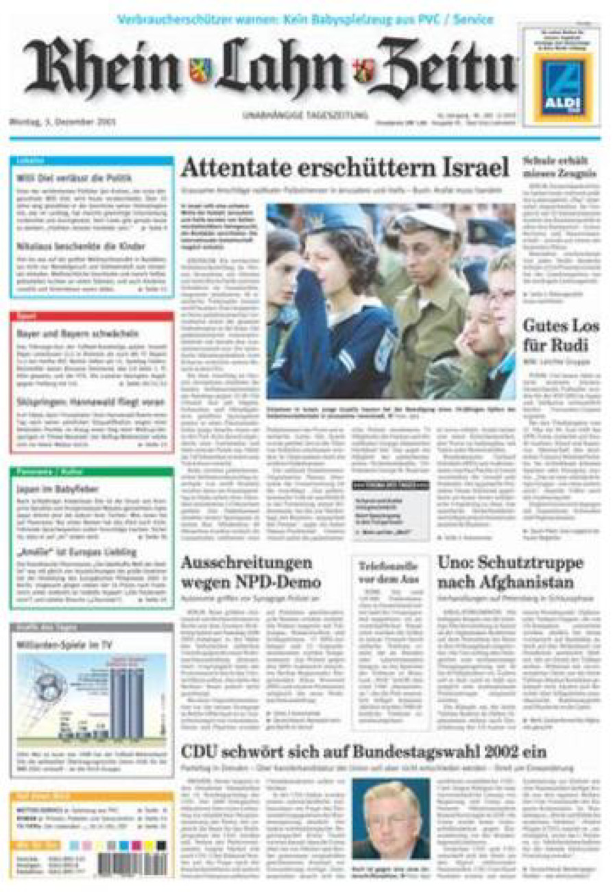Rhein-Lahn-Zeitung vom Montag, 03.12.2001