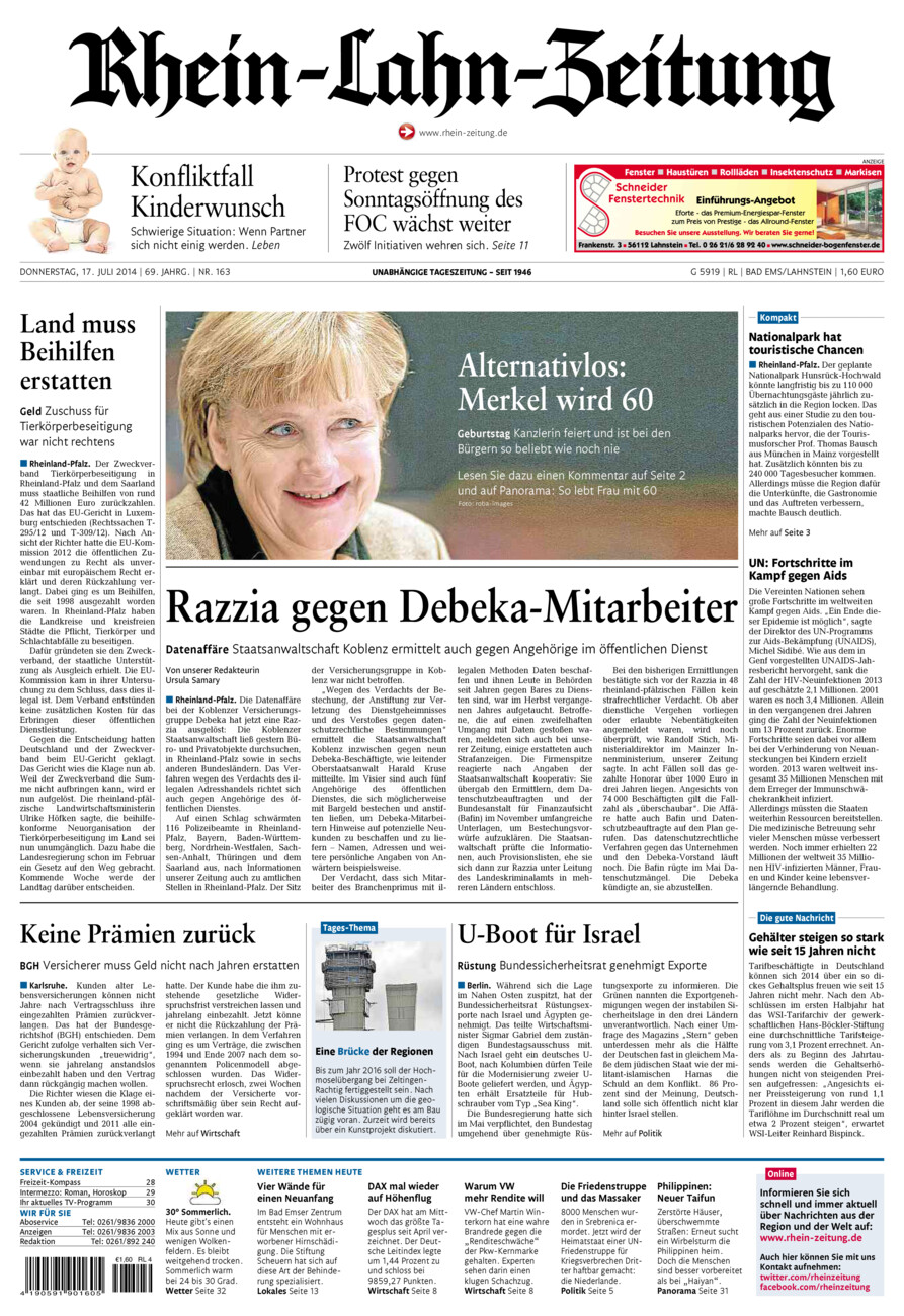 Rhein-Lahn-Zeitung vom Donnerstag, 17.07.2014