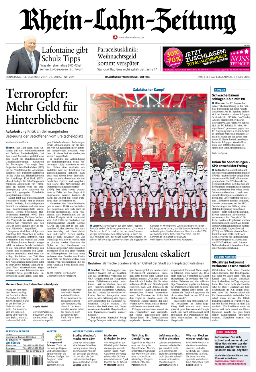 Rhein-Lahn-Zeitung vom Donnerstag, 14.12.2017