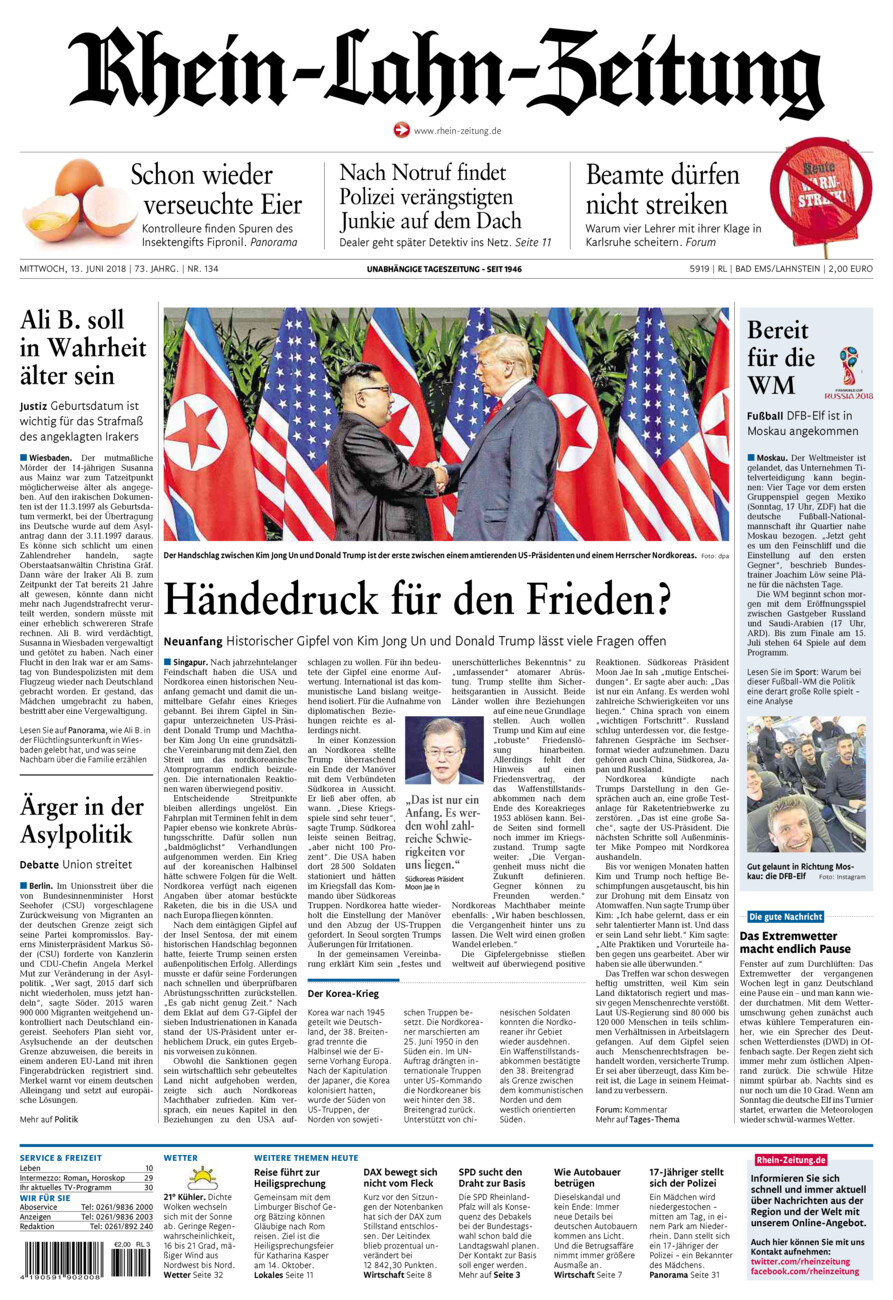 Rhein-Lahn-Zeitung vom Mittwoch, 13.06.2018
