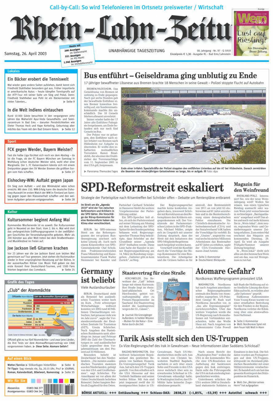 Rhein-Lahn-Zeitung vom Samstag, 26.04.2003