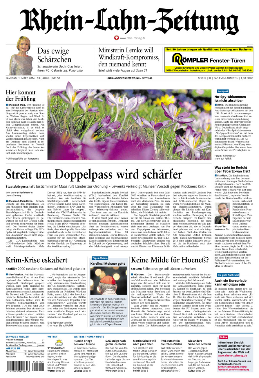 Rhein-Lahn-Zeitung vom Samstag, 01.03.2014