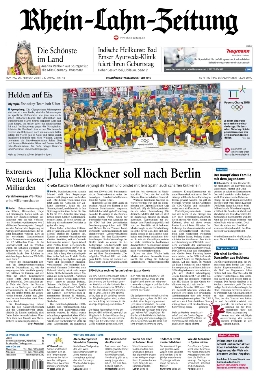 Rhein-Lahn-Zeitung vom Montag, 26.02.2018