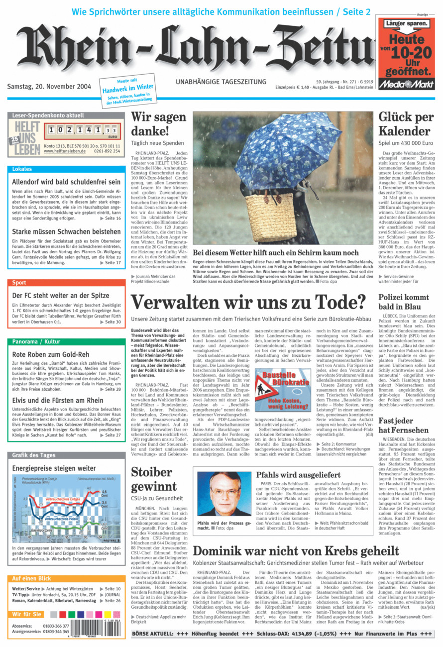 Rhein-Lahn-Zeitung vom Samstag, 20.11.2004
