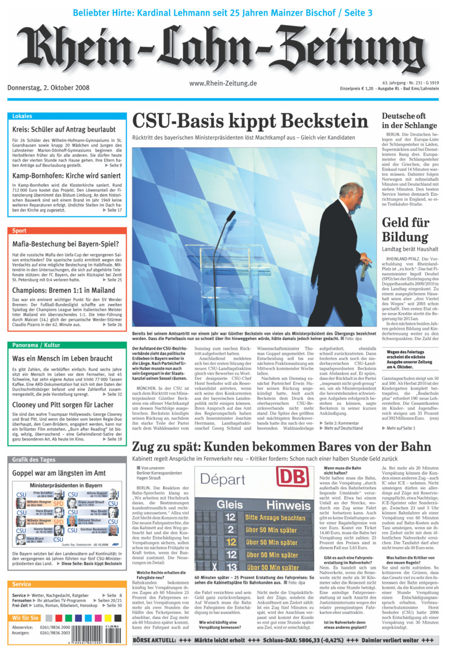 Rhein-Lahn-Zeitung vom Donnerstag, 02.10.2008