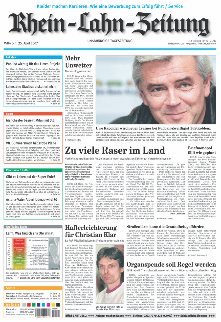 Rhein-Lahn-Zeitung vom Mittwoch, 25.04.2007