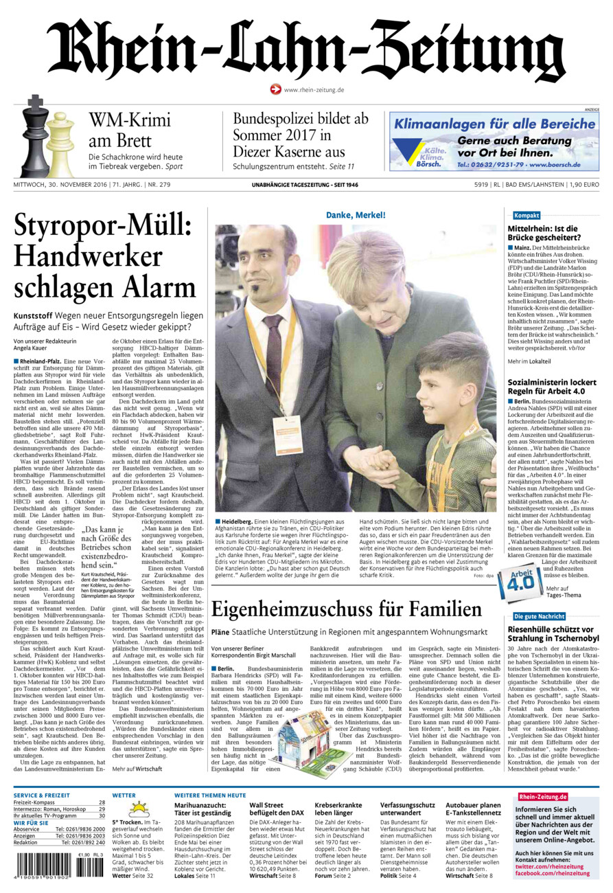 Rhein-Lahn-Zeitung vom Mittwoch, 30.11.2016