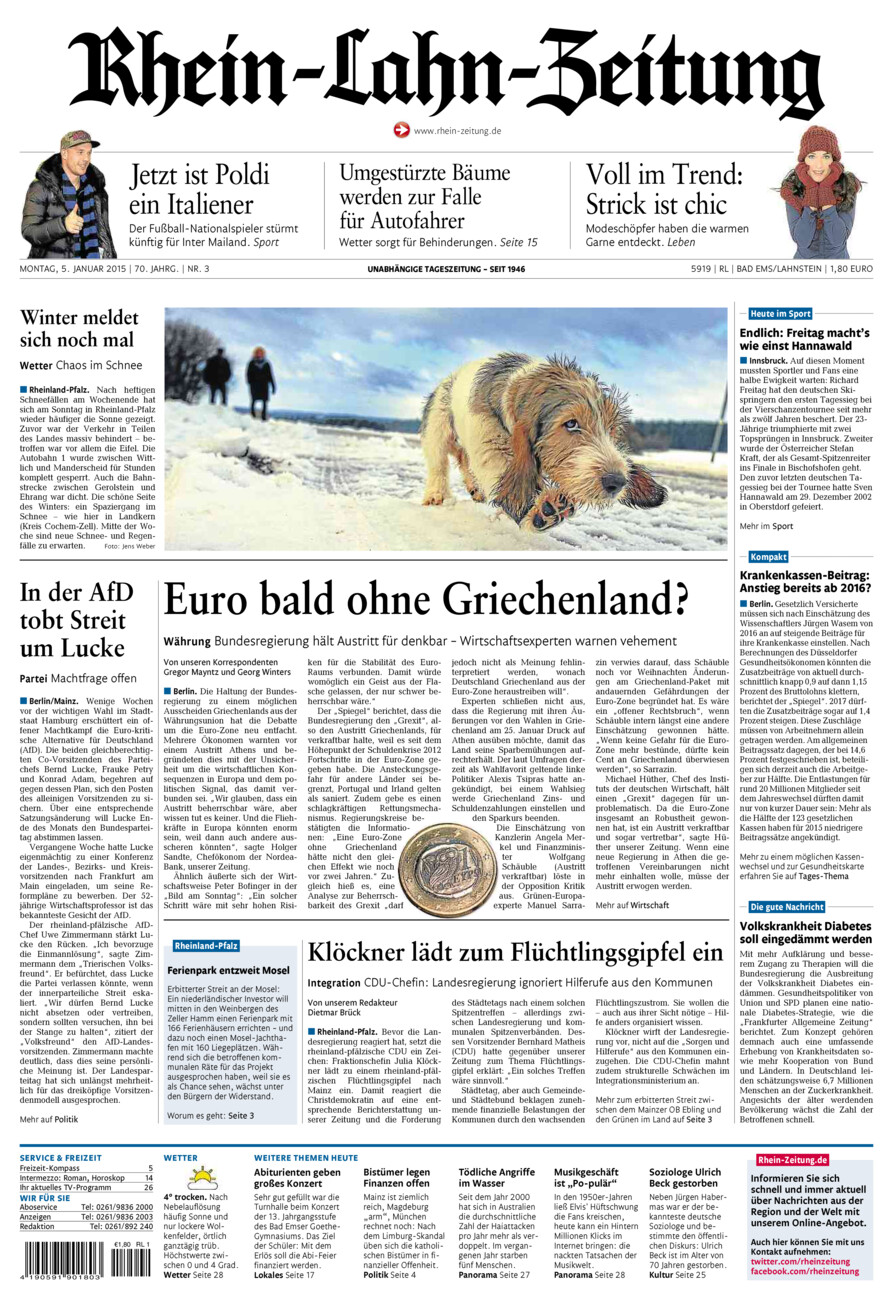 Rhein-Lahn-Zeitung vom Montag, 05.01.2015