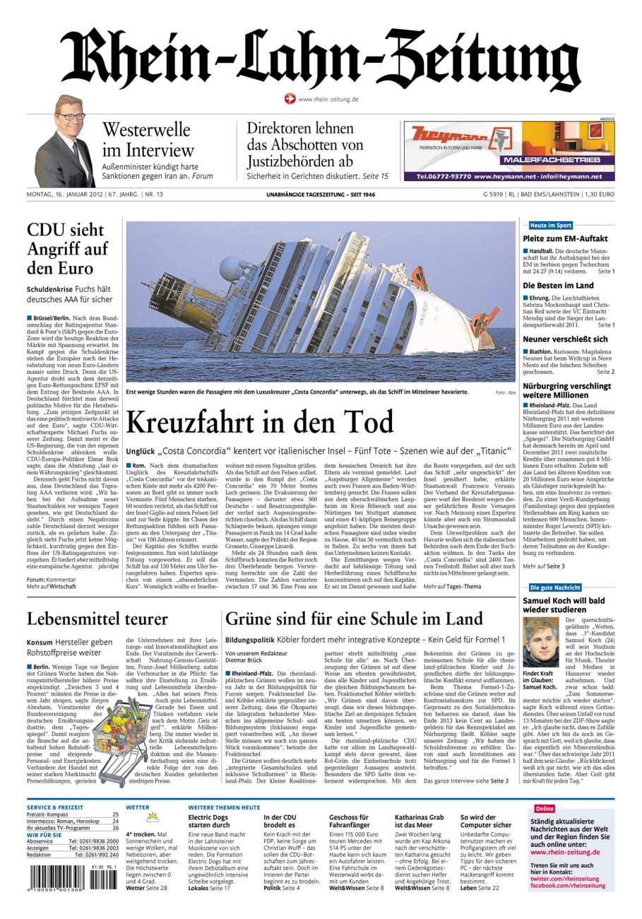 Rhein-Lahn-Zeitung vom Montag, 16.01.2012