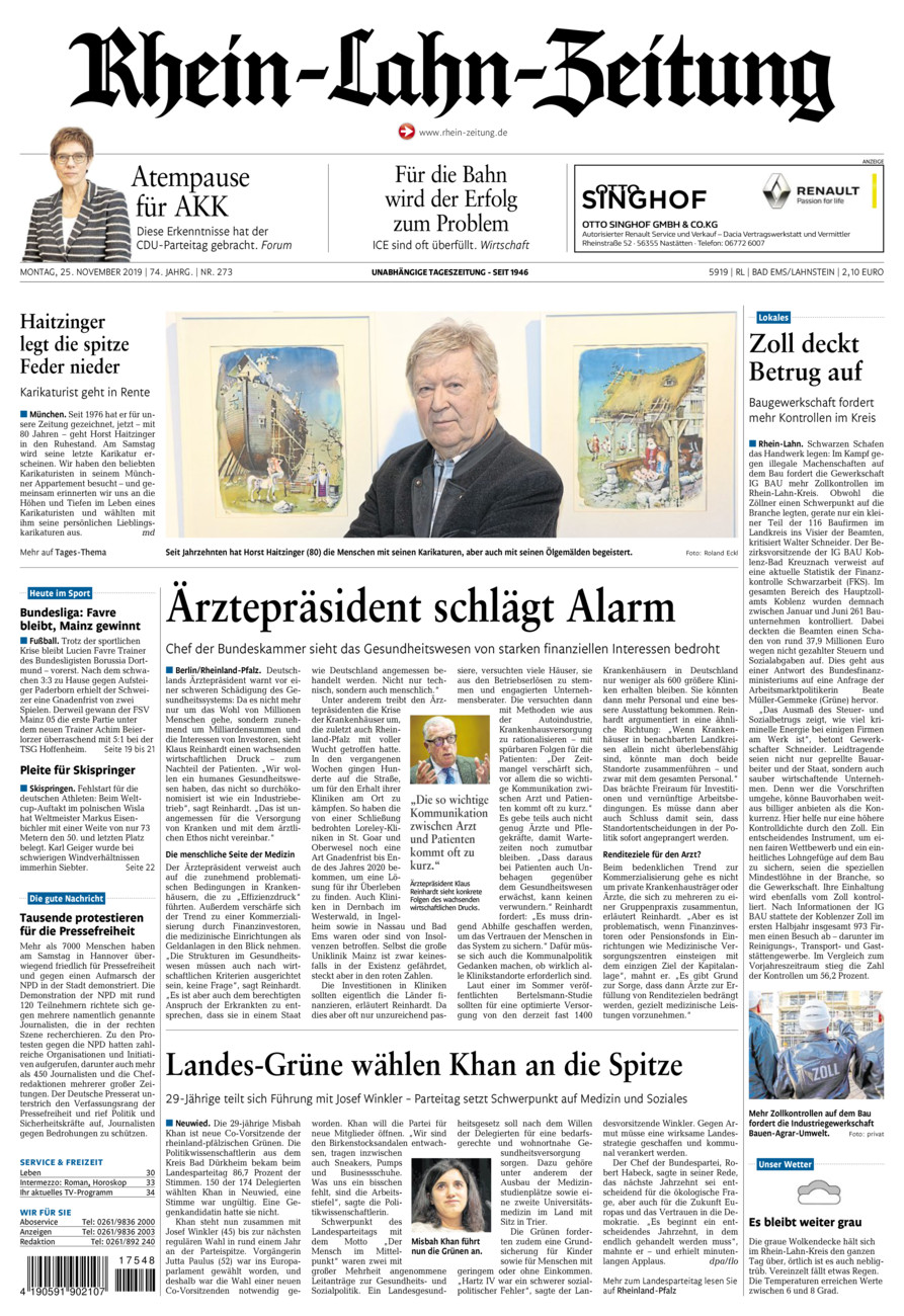 Rhein-Lahn-Zeitung vom Montag, 25.11.2019