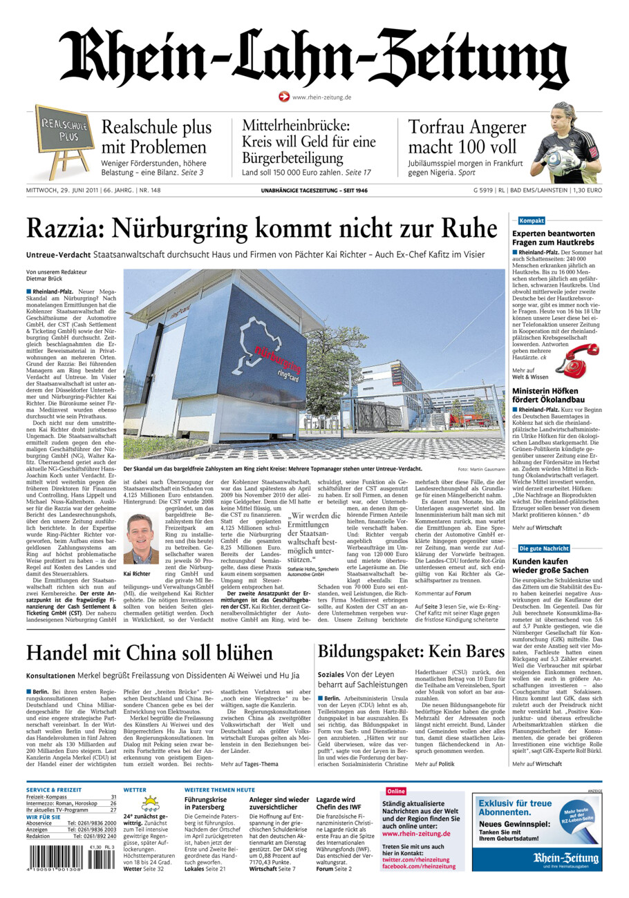 Rhein-Lahn-Zeitung vom Mittwoch, 29.06.2011