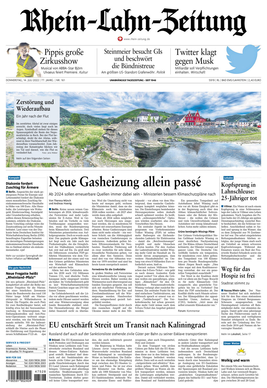 Rhein-Lahn-Zeitung vom Donnerstag, 14.07.2022
