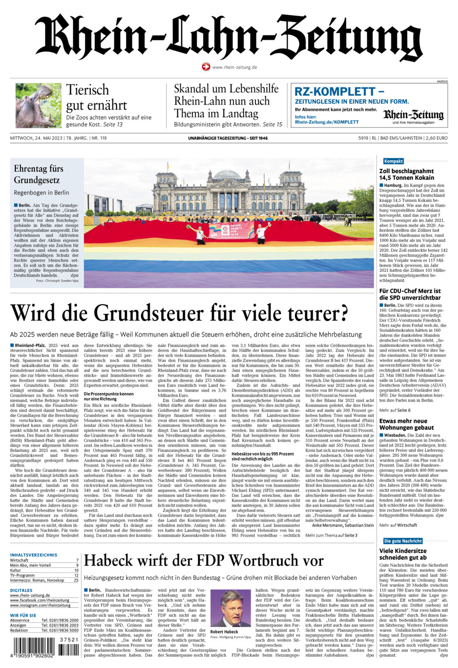 Rhein-Lahn-Zeitung vom Mittwoch, 24.05.2023
