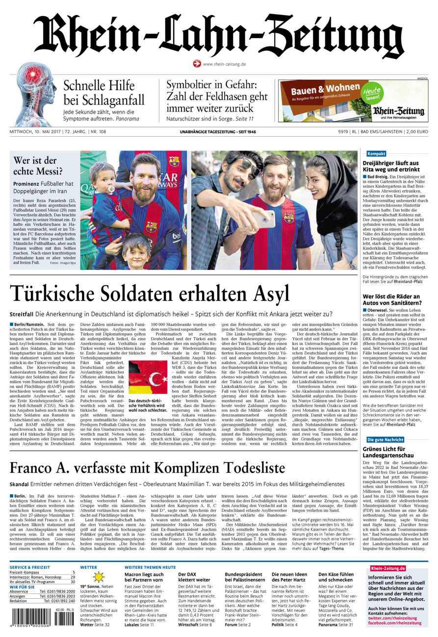 Rhein-Lahn-Zeitung vom Mittwoch, 10.05.2017