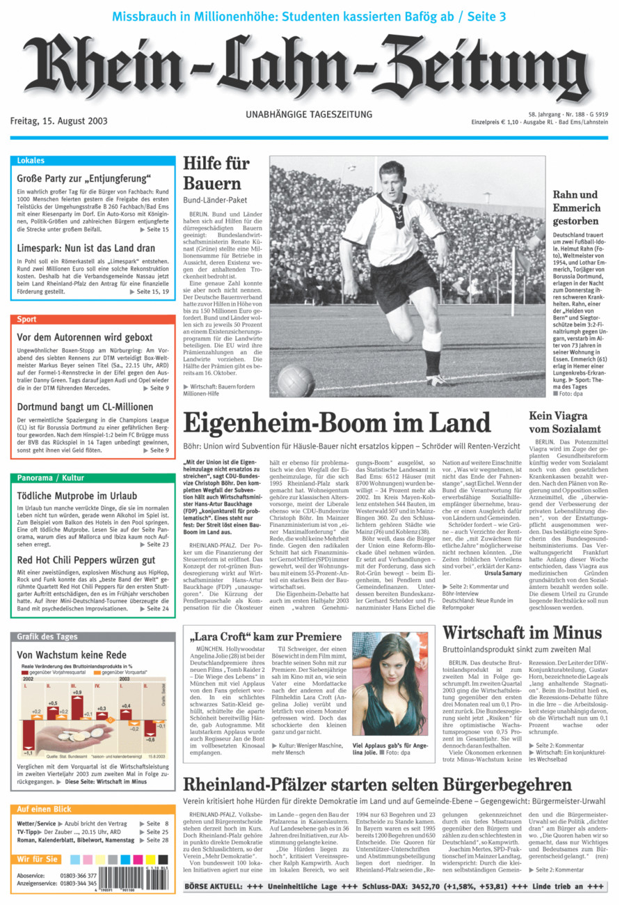 Rhein-Lahn-Zeitung vom Freitag, 15.08.2003