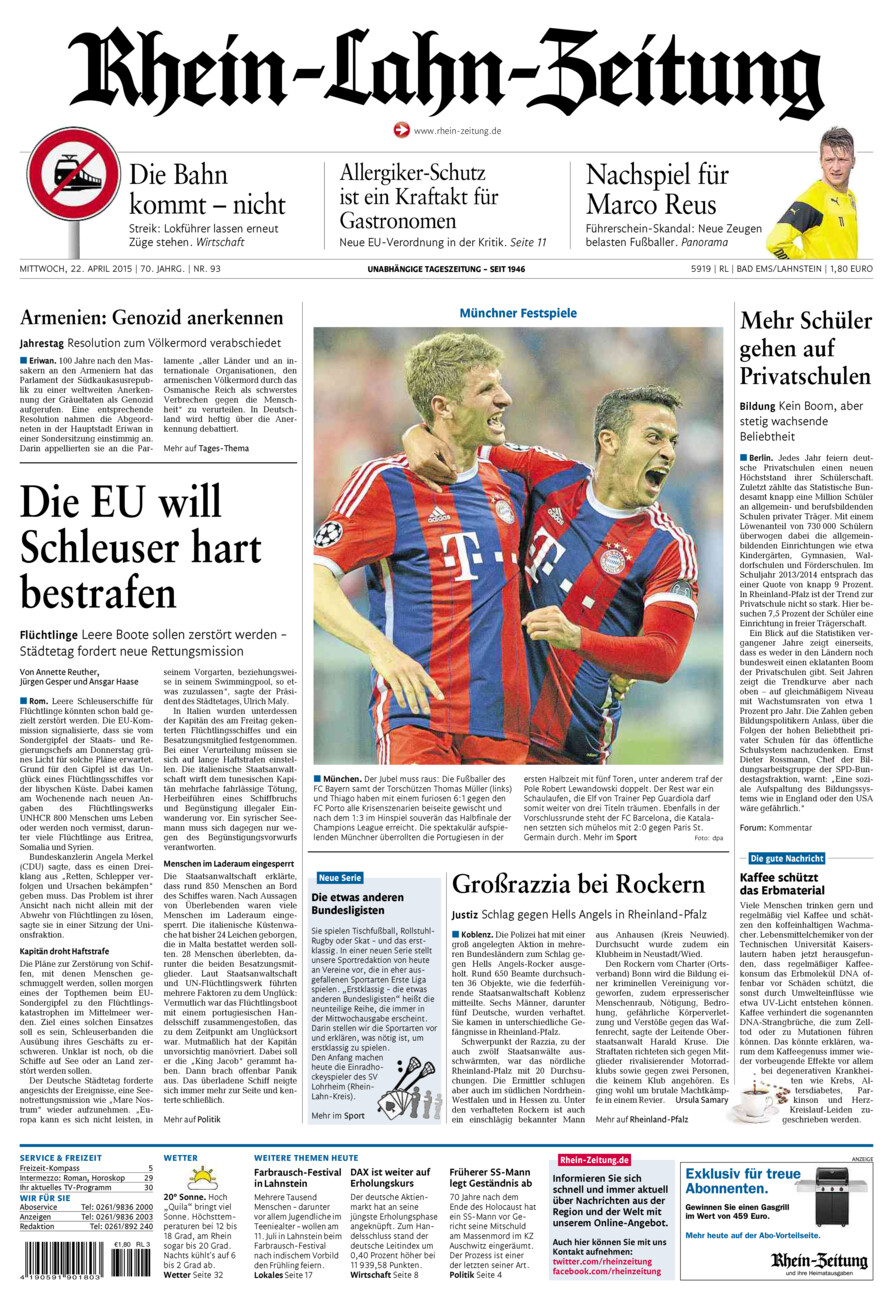 Rhein-Lahn-Zeitung vom Mittwoch, 22.04.2015