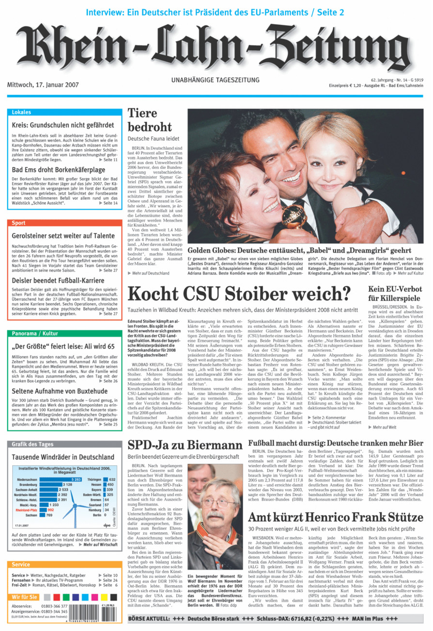 Rhein-Lahn-Zeitung vom Mittwoch, 17.01.2007