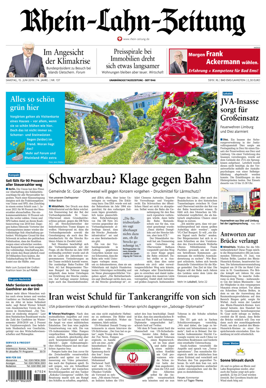 Rhein-Lahn-Zeitung vom Samstag, 15.06.2019